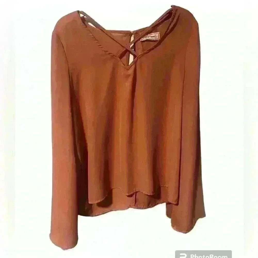 No Comment Brand Dusty Pink Criss Cross Flowy Blouse | Shirt | Top | Size Small